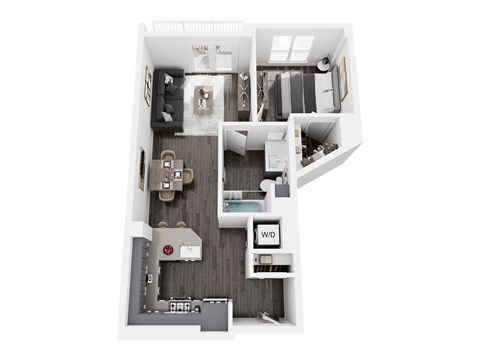 Floor plan for 1 bed, 1 bath, 742 sqft